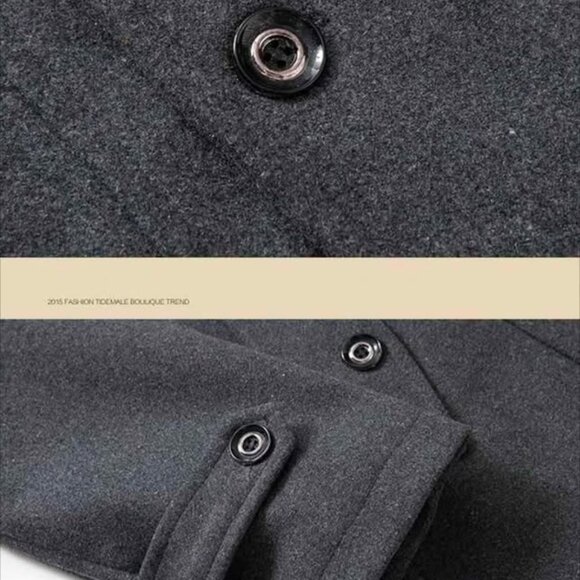 Men's Winter Pea Coat Large Slim Fit Single Breasted Short Jacket Woolen Blend - Picture 3 of 6